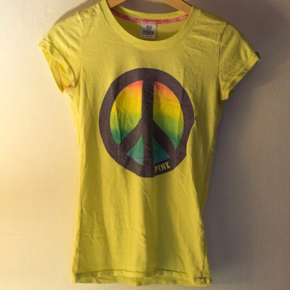 PINK rainbow peace sign tshirt